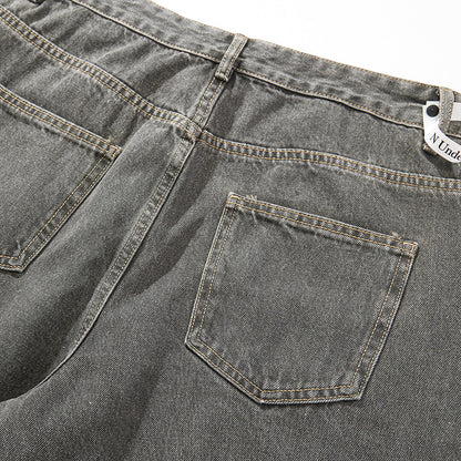 Distressed Jeans Loose Wide-Leg Straight Trendy Beggar Style Slimming High Street Design Niche Long Pants High Street Style