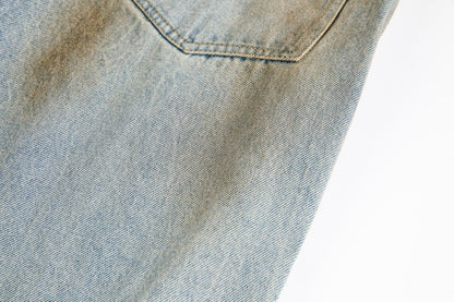 American Retro Dirty Dye Distressed Scimitar Jeans for Men, Mid-Waist Loose Fit Straight-Leg Floor-Length Wide-Leg Pants with Design Sense