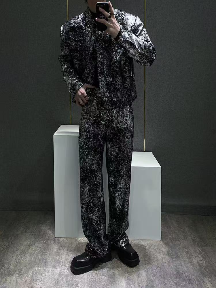 2025New Fashion Suit Trendy Brand Cool Street Style Short Jacket Wide-Leg Pants Casual Two-Piece Set for Men