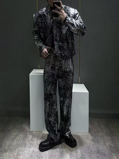 2025New Fashion Suit Trendy Brand Cool Street Style Short Jacket Wide-Leg Pants Casual Two-Piece Set for Men