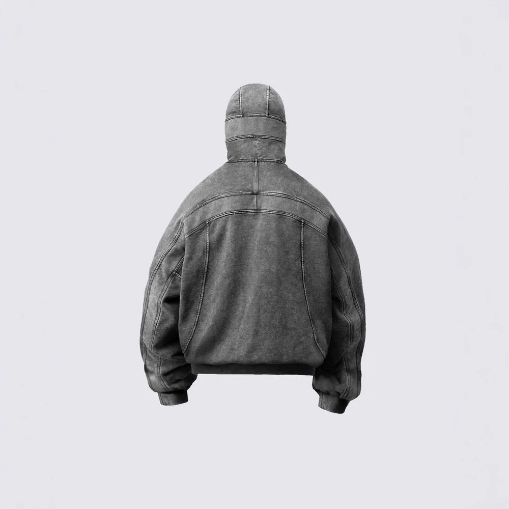 2025European and American Trendy Brand Single Hat Long Zipper Eyelet Hat Design Hooded Zipper Sweatshirt Full Face Men's Style