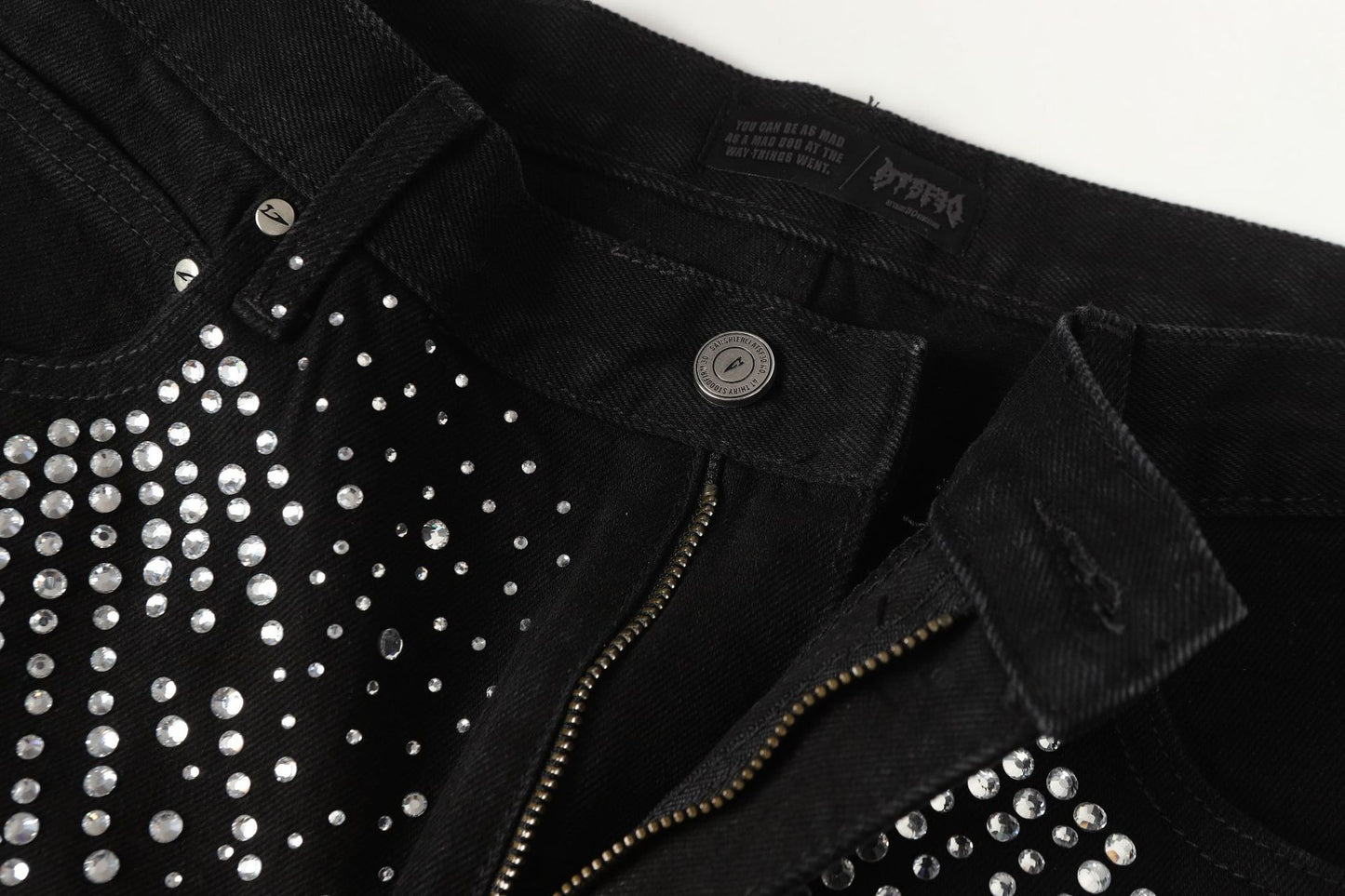 Fashion Versatile Trendy Long Pants Cross-Border Trade Washed American Retro Heavy-Duty Full Diamond Jeans for Men and Women