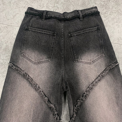 Street Fashion Retro Jeans with Distressed Edges, Straight-Leg Unisex Jeans, Stylish and Slimming