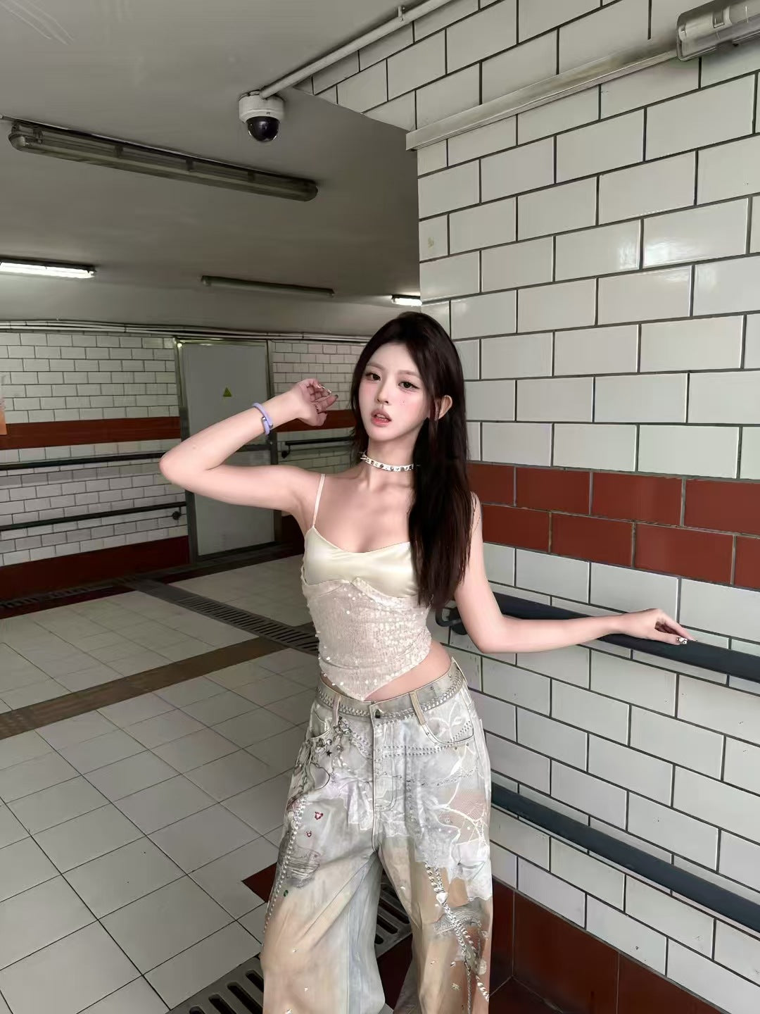 Cross-Border Heavy Industry Chain Print Jeans for Men and Women Summer American Style Straight-Leg Floor-Length Pants