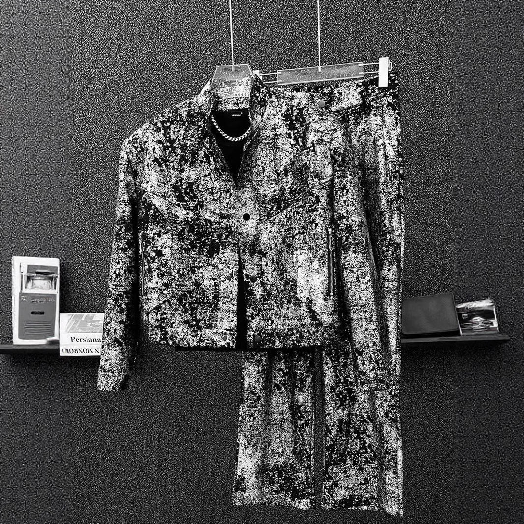 2025New Fashion Suit Trendy Brand Cool Street Style Short Jacket Wide-Leg Pants Casual Two-Piece Set for Men