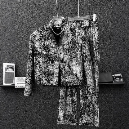 2025New Fashion Suit Trendy Brand Cool Street Style Short Jacket Wide-Leg Pants Casual Two-Piece Set for Men