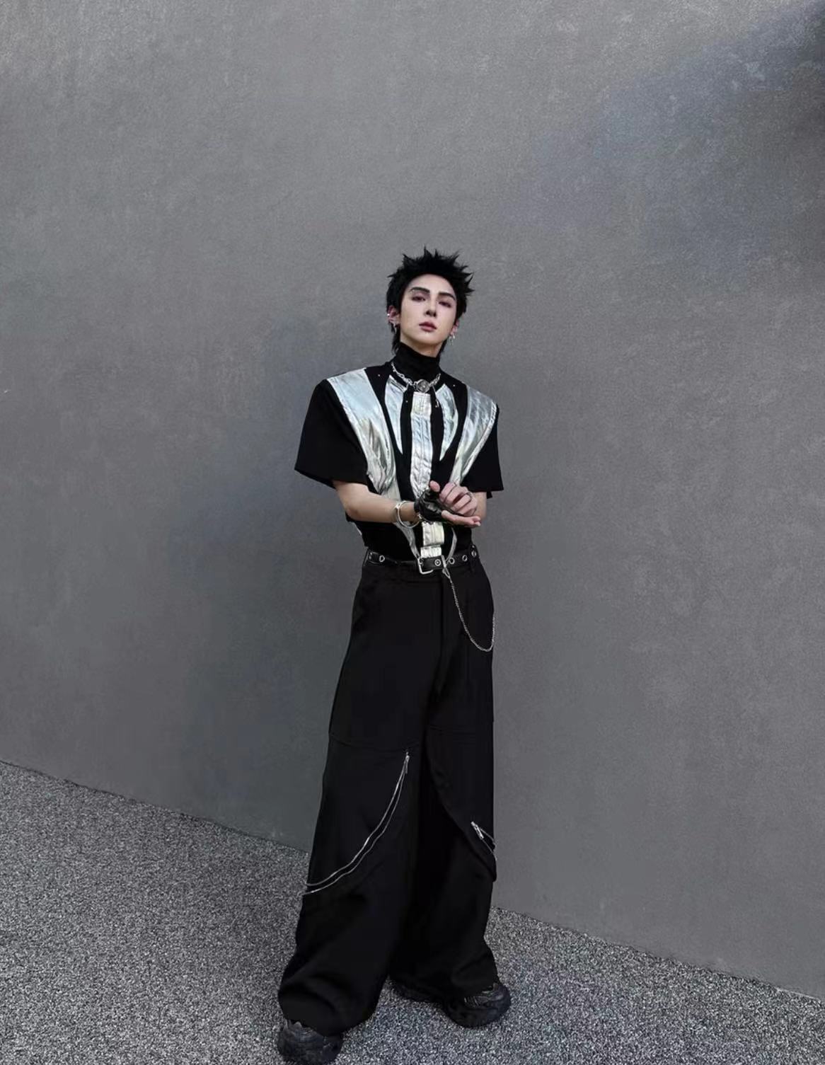 2025Summer New Men's High Street ins Wind Short Sleeve Stylish Color Block Design T T-shirt Breathable