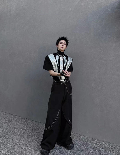 2025Summer New Men's High Street ins Wind Short Sleeve Stylish Color Block Design T T-shirt Breathable