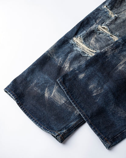 High-End European Version Spring Summer Men's Jeans Slim Straight Stretch Washed Ripped Wide-Leg Men's Pants