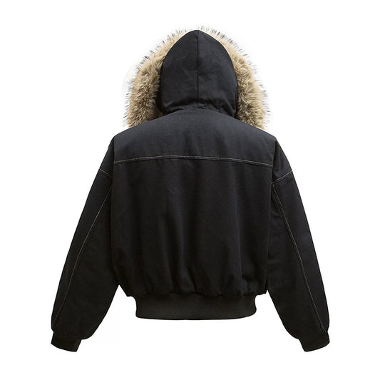 American Retro Autumn Winter Trendy Metal Buckle Design Men's Thickened Warm Hooded Cotton Jacket Long Sleeve
