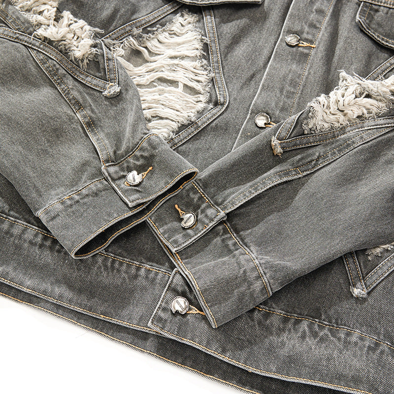 European and American High Street Fashion Trendy Brand Workwear Denim Jacket for Men2024Spring and Autumn Plus Size High-End Stylish Cool Jacket