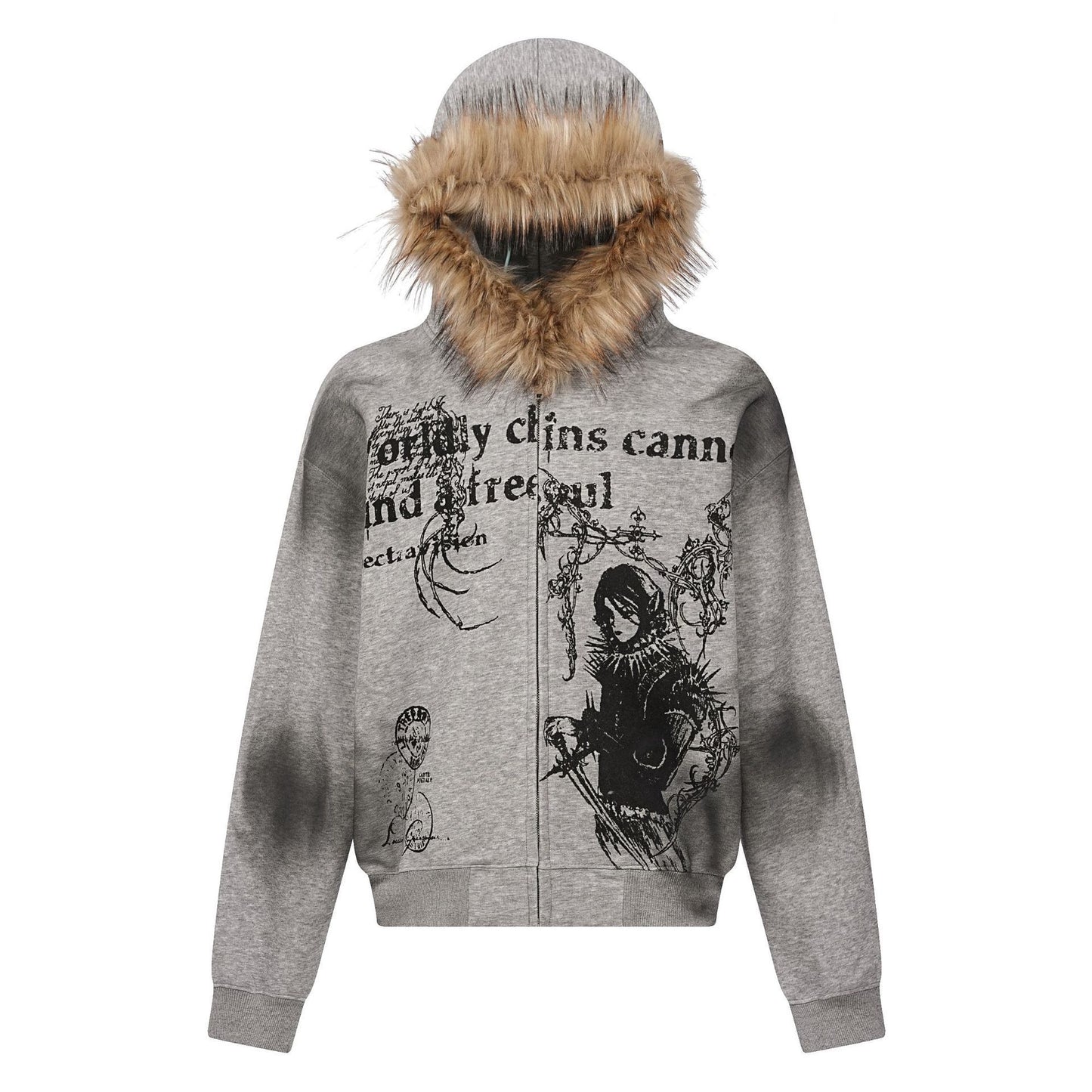 GUO WEAR  American Retro Hip-Hop Street Style Fur Collar Hooded Cardigan Sweatshirt for Men and Women, Autumn and Winter Trendy Brand