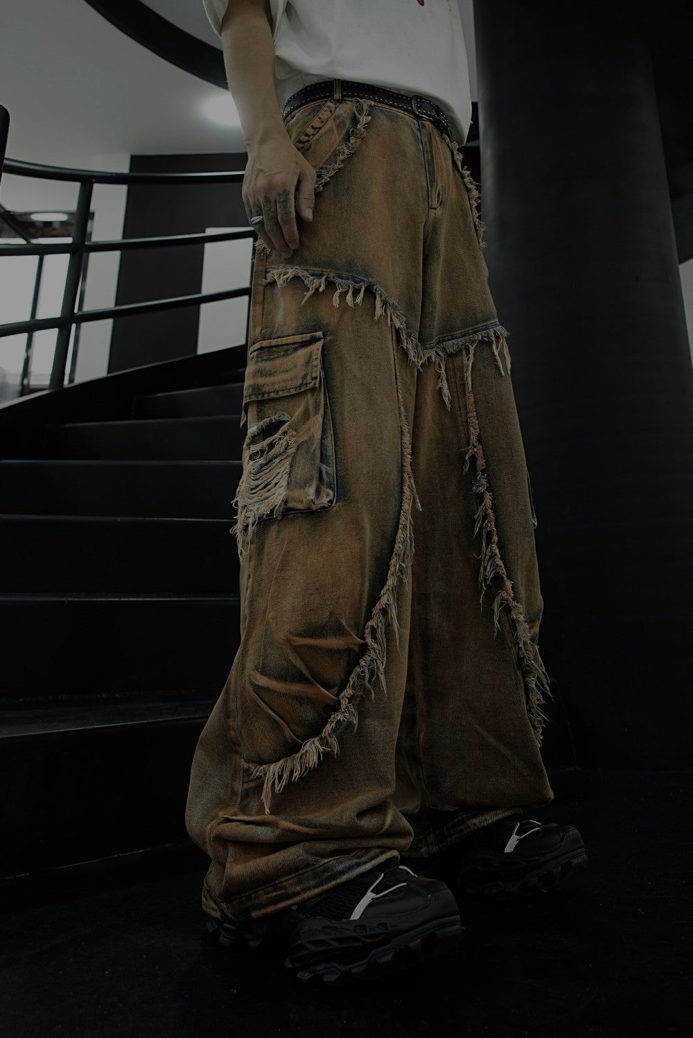 American Retro Original Patchwork Niche Design Jeans Distressed Frayed Edge Star Loose Straight Jeans