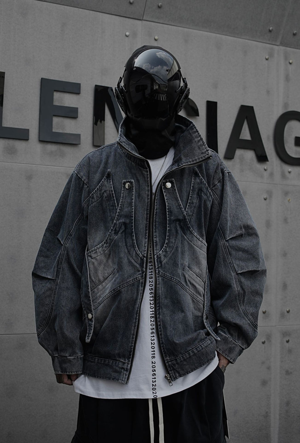 American Retro Niche Stand Collar Ink Splash Zipper Jacket Men High Street Deconstructed Design Loose Cool Denim Jacket