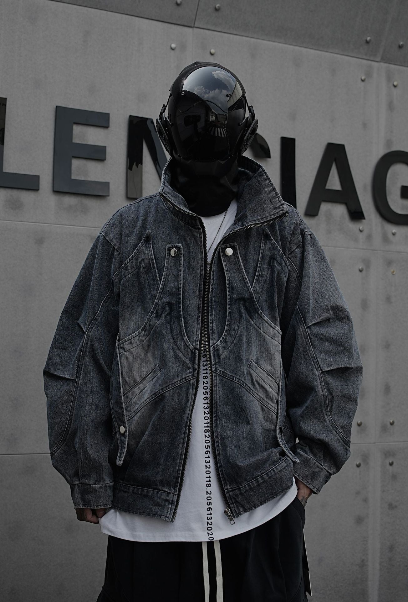 American Retro Niche Stand Collar Ink Splash Zipper Jacket Men High Street Deconstructed Design Loose Cool Denim Jacket