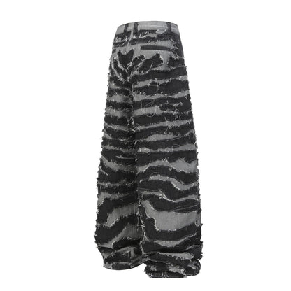 2025Autumn New Heavy Craft Patchwork Zebra Pattern European and American Trendy Brand Loose Jeans