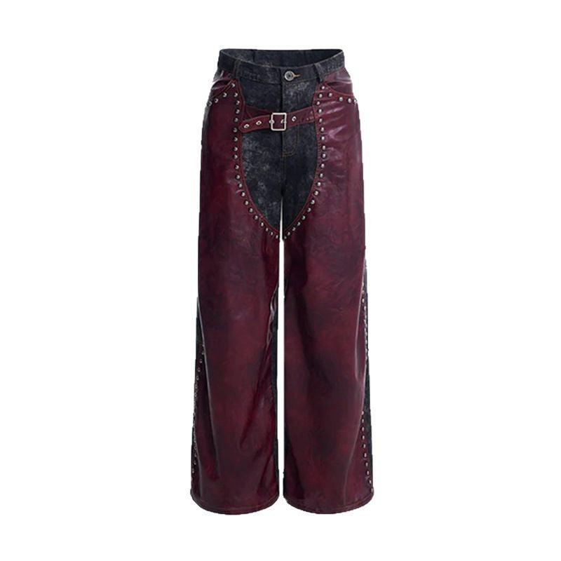2025European and American Heavy-duty Rivet Leather Pants for Men, Cool Punk Style Motorcycle Suit, Slim Fit Dark Style