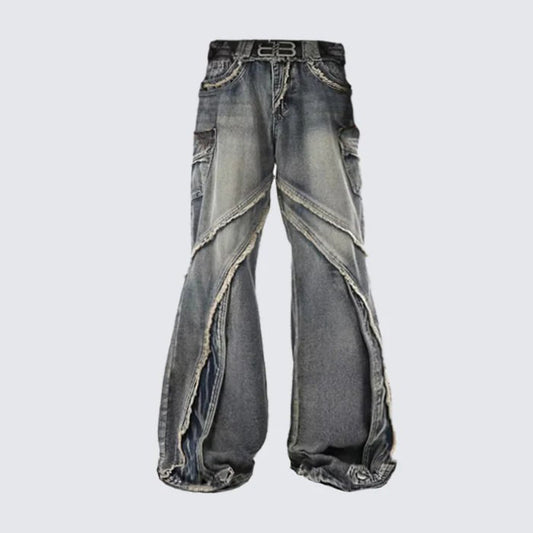 GUOWEAR Niche Retro Distressed Jeans for Men, Washed and Frayed, Loose Fit, Wide Leg, Korean Style Trend