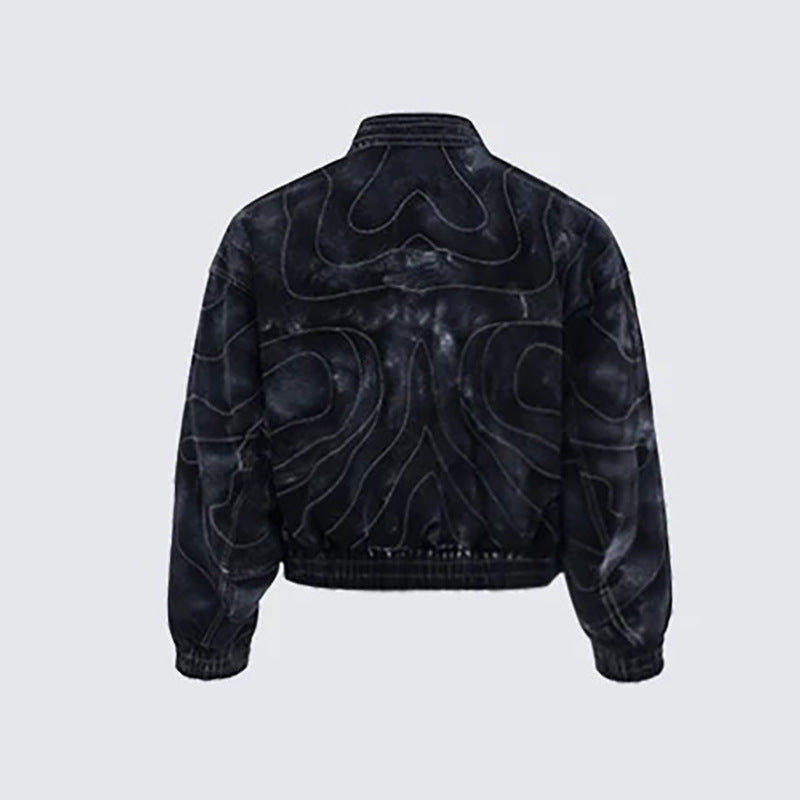 High Street Functional Style Patchwork Embroidered Distressed Denim Jacket Outerwear with 3D Draping Design Short Jacket Fashion Brand