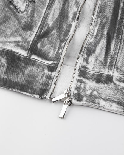 2025Autumn American High Street Heavy Craft Hand-painted Denim Jacket for Men and Women Retro Street Distressed Washed Jeans