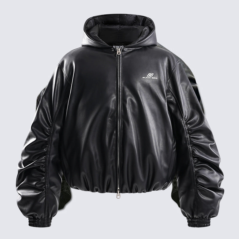 American fashion brand2025New Oversized Men's Hooded Flight Leather Jacket Trendy Street Retro