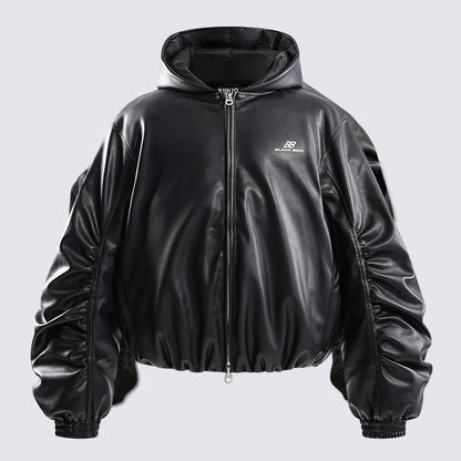 American fashion brand2025New Oversized Men's Hooded Flight Leather Jacket Trendy Street Retro