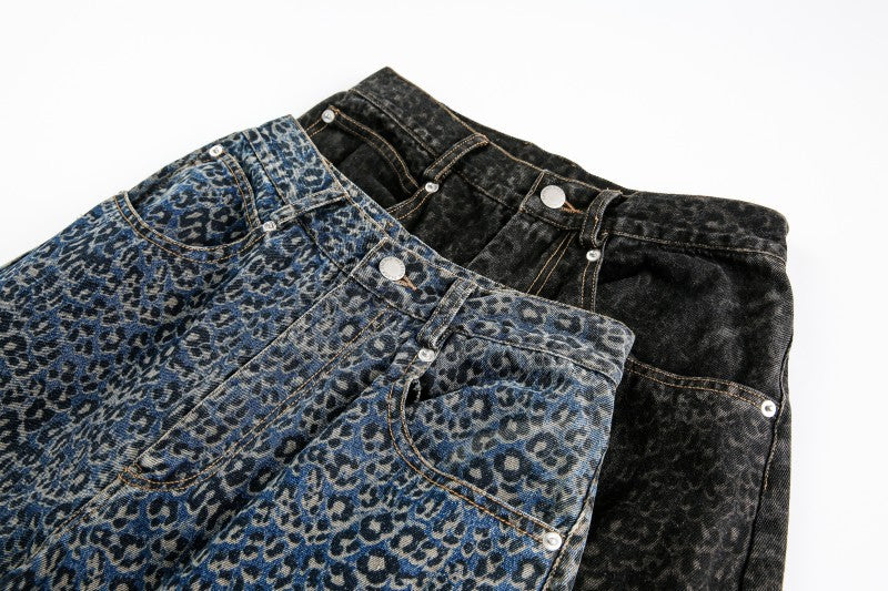 Fashion Brand2025Autumn New European and American High Street Leopard Print Scimitar Jeans RO Trendy Wide-Leg Pants