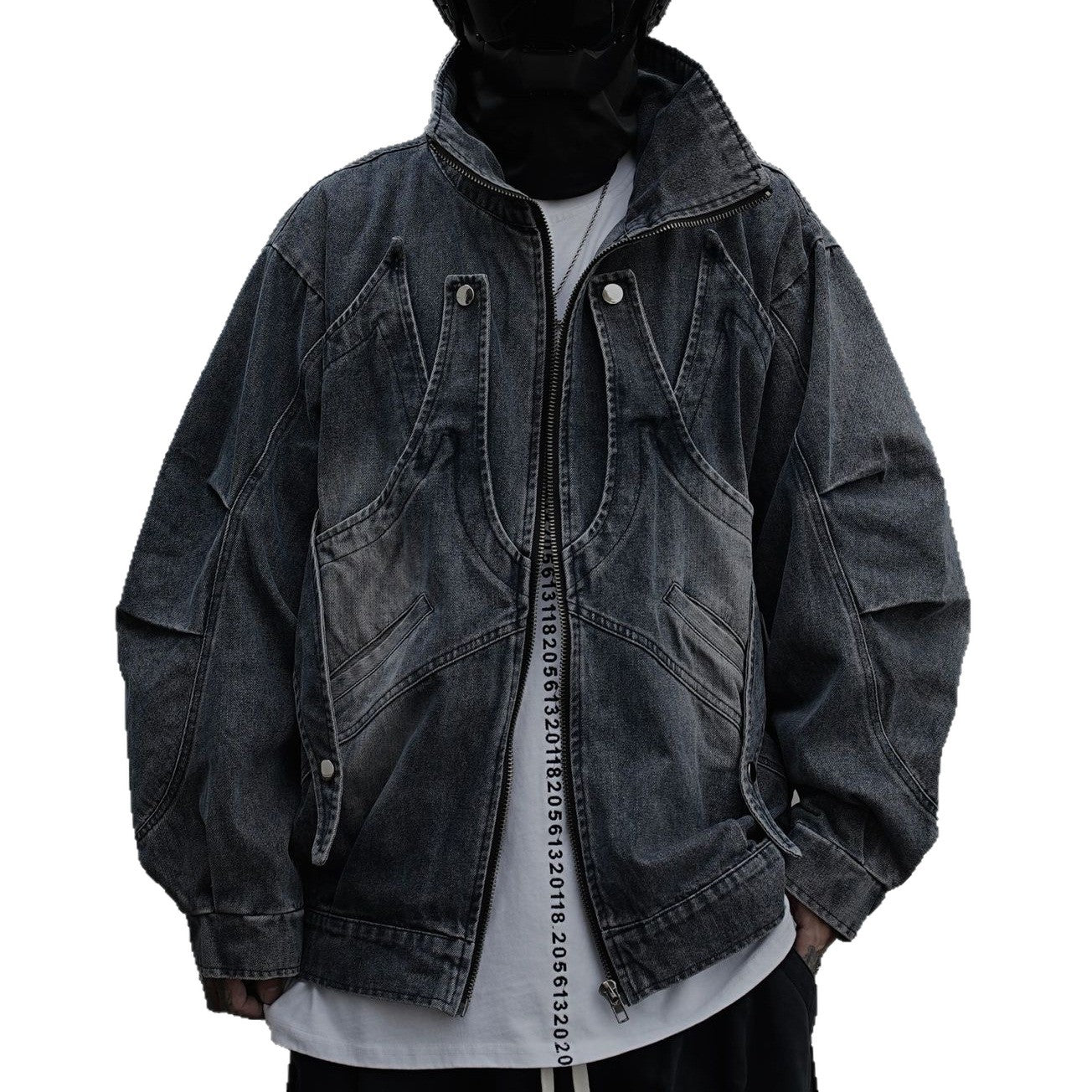 American Retro Niche Stand Collar Ink Splash Zipper Jacket Men High Street Deconstructed Design Loose Cool Denim Jacket