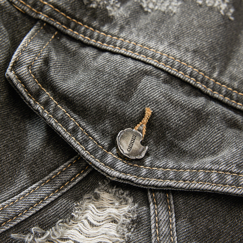 European and American High Street Fashion Trendy Brand Workwear Denim Jacket for Men2024Spring and Autumn Plus Size High-End Stylish Cool Jacket