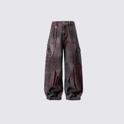 Cross-Border European and American High Street vibe Pants Jeans American Style Straight Spliced Ink Splash Flared Long Pants Men One Piece Dropshipping