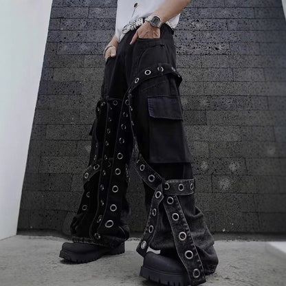 American Street Retro Heavy Design Sense Pleated Workwear Hardware Decoration Loose Draped Jeans for Men and Women