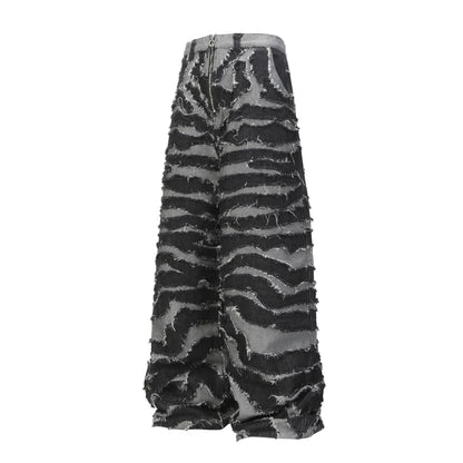 2025Autumn New Heavy Craft Patchwork Zebra Pattern European and American Trendy Brand Loose Jeans