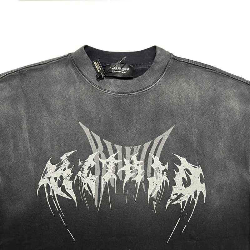 “Trendy Brand Heavy American Street Style Retro Distressed Letter Print Long Sleeve T Shirt Men's Loose Fit oversize