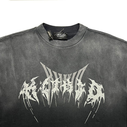 “Trendy Brand Heavy American Street Style Retro Distressed Letter Print Long Sleeve T Shirt Men's Loose Fit oversize