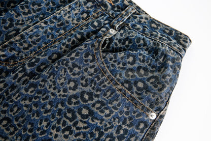 Fashion Brand2025Autumn New European and American High Street Leopard Print Scimitar Jeans RO Trendy Wide-Leg Pants