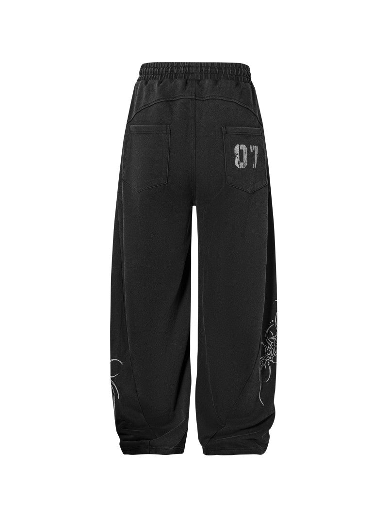American Retro Hand-painted Gradient Embroidery Sweatpants Unisex Trendy Street Style Loose Straight Casual Pants