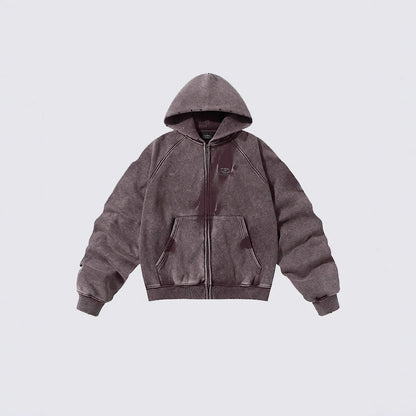 American High Street Vintage Washed Wrinkled Sleeve Hooded Fleece Men's Niche Embroidered Jacket Trendy