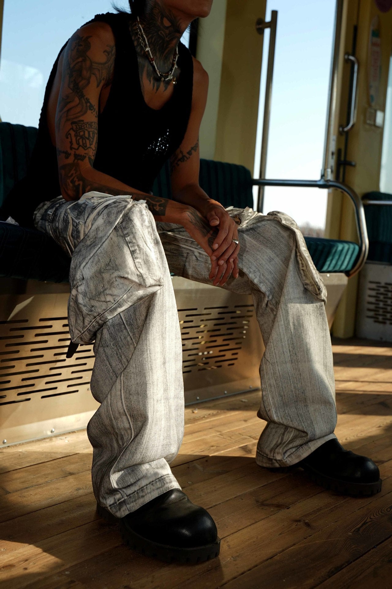 American Style Multi-Pocket Jeans for Men, Niche Retro Blue Wide-Leg Cargo Pants, Couple's European and American Trendy Pants, Cross-Border Trade