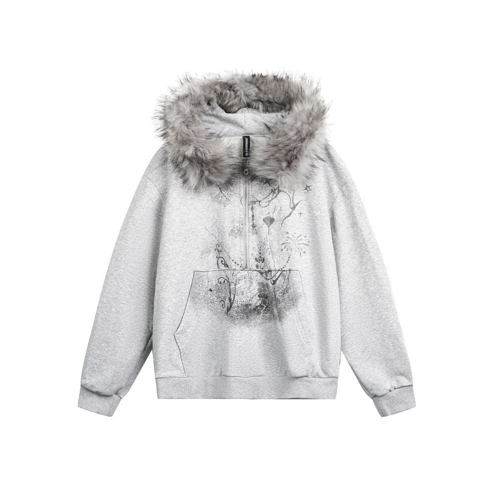 European and American Style Autumn Winter Fleece Hat Sweatshirt Hip Hop Printed Pattern Pullover Hoodie Street Fashion y2k Coat