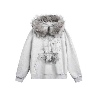 European and American Style Autumn Winter Fleece Hat Sweatshirt Hip Hop Printed Pattern Pullover Hoodie Street Fashion y2k Coat