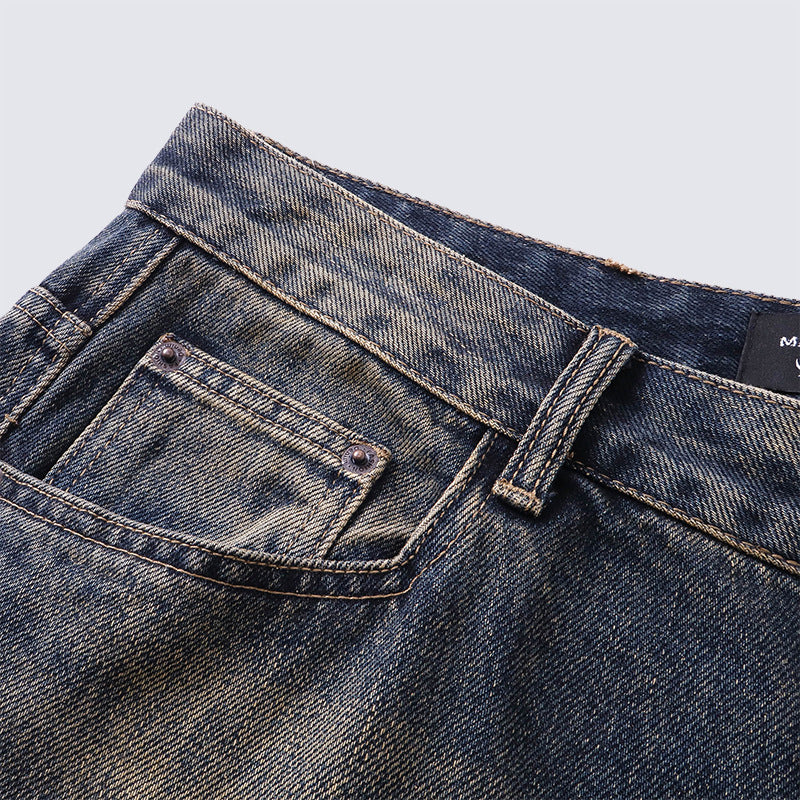 Loose Workwear Style Vintage Washed Jeans High-waisted Patchwork Design Straight-leg Pants Street casual pants for men and women