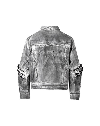 2025Autumn American High Street Heavy Craft Hand-painted Denim Jacket for Men and Women Retro Street Distressed Washed Jeans