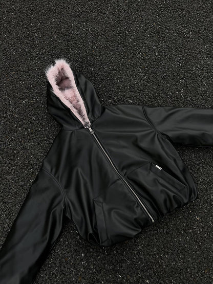 National Trend American Retro PU Padded Cotton Thickened Fur Collar Hooded Cotton Jacket Men's Winter Loose Versatile Cotton Coat