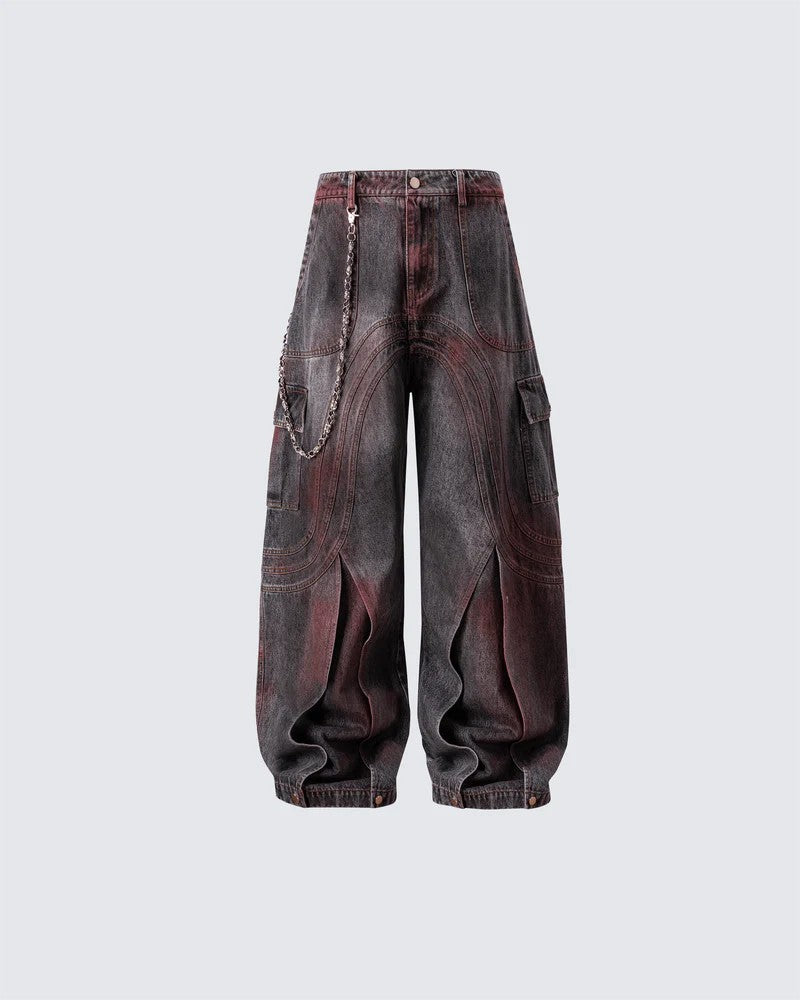 Cross-Border European and American High Street vibe Pants Jeans American Style Straight Spliced Ink Splash Flared Long Pants Men One Piece Dropshipping