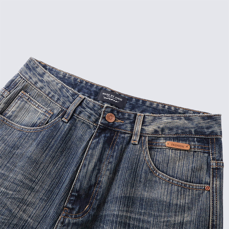 GUOWEAR Loose Straight Retro Jeans High-waisted Casual Washed Long Pants Unisex Trendy Pants