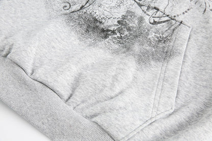 European and American Style Autumn Winter Fleece Hat Sweatshirt Hip Hop Printed Pattern Pullover Hoodie Street Fashion y2k Coat