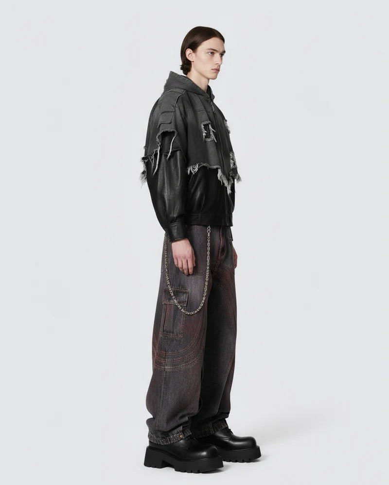 Cross-Border European and American High Street vibe Pants Jeans American Style Straight Spliced Ink Splash Flared Long Pants Men One Piece Dropshipping