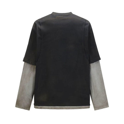 American Street Style Fake Two-Piece Letter Print T Men's and Women's Washed Vintage Two-Piece Set