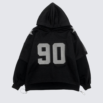 Trendy Loose Hooded Sweatshirt Jacket Mesh Digital Sports Casual Top Unisex Breathable