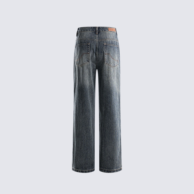GUOWEAR Loose Straight Retro Jeans High-waisted Casual Washed Long Pants Unisex Trendy Pants